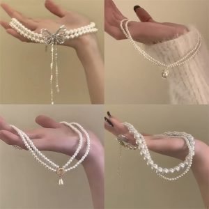French Retro Double-layer Pearl Necklace Female Light Luxury Niche High-end Accessories Fashion Choker Neck Clavicle Chain