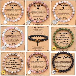 2024 New 8mm Natural Pink Zebra Stone Beads Bracelet Holiday Gift Man and Woman Friendship Apple Beaded Bracelet