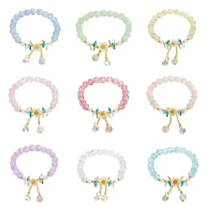 Autumn and Winter Popular Ice Cracked Beads Camellia Crystal Children's Bracelet Girls Pink Crystal Glass Bracelets Hand Jewelry