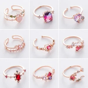 2024 New Variety of Micro-inlaid Crystal Zircon Ring Sweet French Elegant Flower Cute Ring Net Red Popular Jewelry Free Delivery