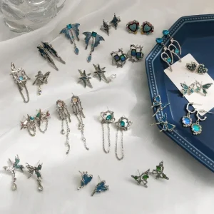 2023 Blue Trendy Earrings Metallic Tassel Stud Earrings Women Fashion Jewelry Free Shipping