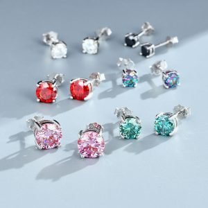 Four-claw Moissanite Earrings 50 Points One Carat 2 Carats Sterling Silver Men and Women Multi-color Optional Simple Earrings
