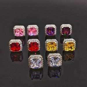 New Style Earrings Imitation 7*7 Moissanite Square Earrings For Women Classic Princess Square Earrings
