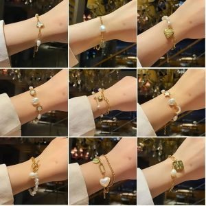 2024 Korean Version of Simple Titanium Steel Pearl Bracelet Female Ins Love Star-moon Double-layer Girlfriends Hand Decoration