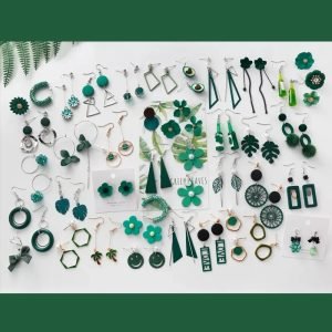 2024 Popular Mint Green Mori Geometric Long Pearl Tassel Flower Stud Earrings Avocado Green Crystal Earrings Wholesale