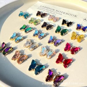 Light Luxury Gradient Color Crystal Butterfly Necklace Pendant Versatile Jewelry Diy Bracelet Accessories Pendant