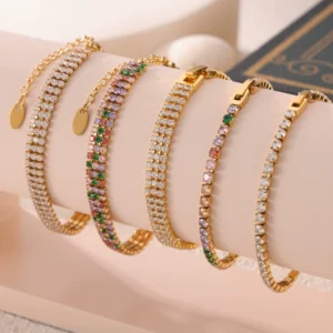 French Light Luxury Minimalist Elegant Colorful Zircon Fully-Paved Titanium Steel Bracelet for Women