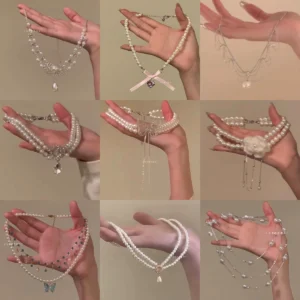 Butterfly Double Layer Pearl Choker Necklace For Women Elegant Layered Pearl Pendant Necklace Luxury Fashion Jewelry Gift