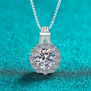 925 Sterling Silver Moissanite Pendant Necklace Round Cut Halo Stone Necklace Elegant Sparkling Jewelry Gift for Women