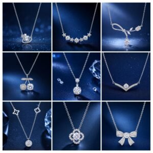 Moissanite necklace for women, simple, luxurious, classic pendant, clavicle chain jewelry.