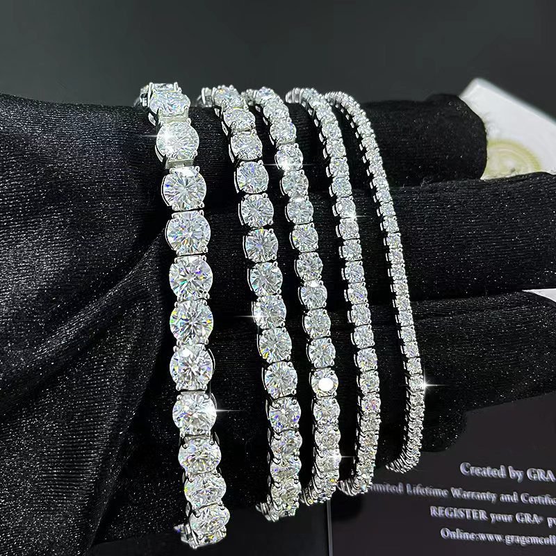 Moissanite tennis bracelet, S925 sterling silver, fashionable and trendy hip-hop bracelet for men and women.
